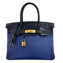 エルメス HERMES バーキン30 タッチ C刻 ブルーマリン・ブルーサフィール ピンクゴールド金具 アリゲーターマット/トリヨン レディース ハンドバッグ【...