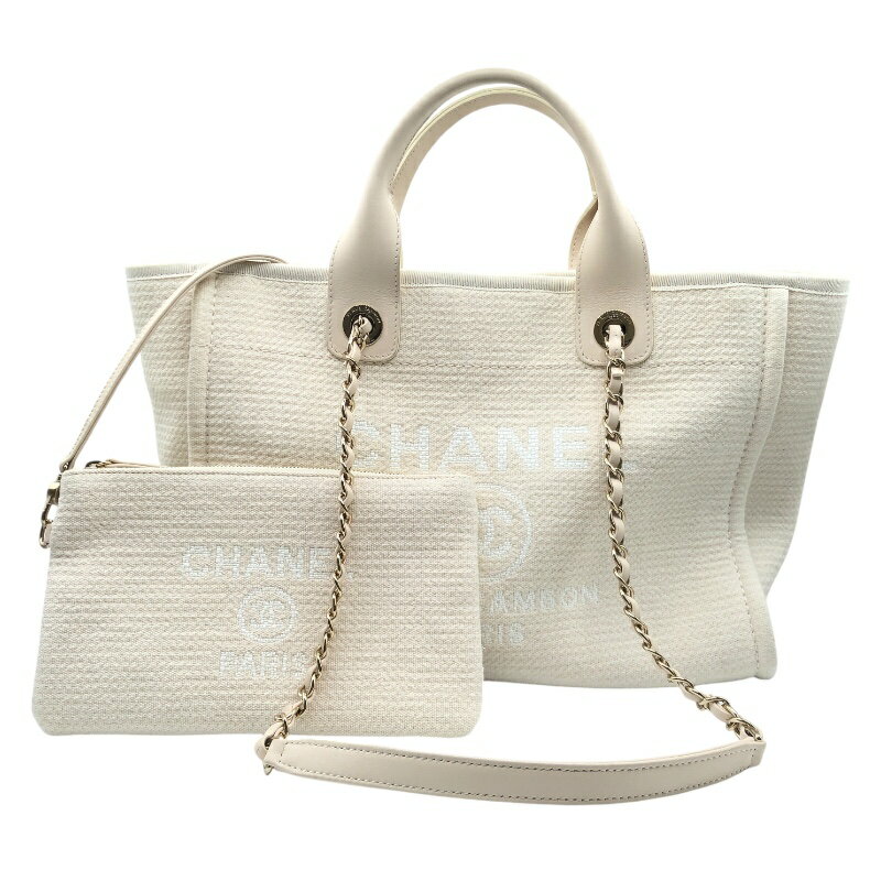 シャネル CHANEL ドーヴィル 2WAYトート AS3351 ホワイト　ゴールド金具 キャンバス レディース トートバッグ【中古】