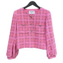 シャネル CHANEL ノーカラーツイードジャケット P76714 ピンク レディース 40 ノーカラージャケット【中古】