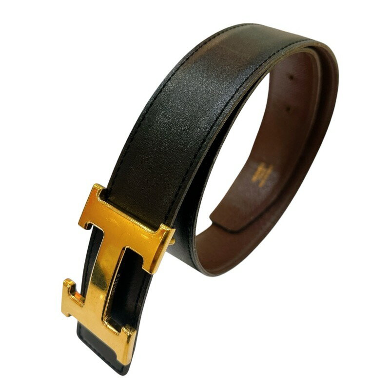 エルメス HERMES コンスタンス Hベルト 〇Z刻 ブラック・ブラウン・ゴールド金具 ボックスカーフ レディース ベルト【中古】