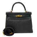 エルメス HERMES ケリータッチ28 C刻印 (2018年製) ブラック ゴールド金具 トゴ/アリゲーター レディース ハンドバッグ【中古】