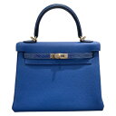エルメス HERMES ケリー25 タッチ U刻 ブルーフランス ゴールド金具 トゴ×リザード レディース ショルダーバッグ【中古】