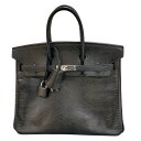 エルメス HERMES バーキン25 ▢K刻印 ブラック・ルテニウム金具 リザードマット レディース ハンドバッグ【中古】