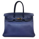 エルメス HERMES バーキン35 海とサーフとファン D刻印 ブルーサフィール シルバー金具 トリヨンビーヨ/トワルアッシュ レディース ハンドバッグ【中古】(4)