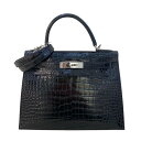 エルメス HERMES ケリー28 □E刻(2001年製) ブラック シルバー金具 ポロサス レディース ハンドバッグ【中古】