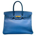 エルメス HERMES バーキン35 ▢D刻印 ブルーフランス×ゴールド金具 エプソン レディース ハンドバッグ【中古】