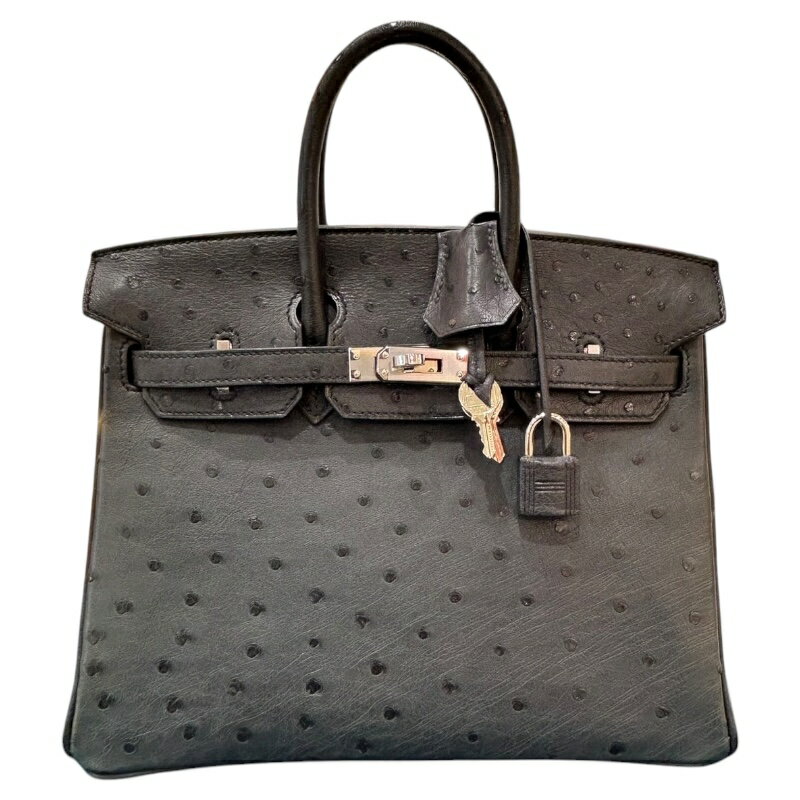 エルメス HERMES バーキン25 Y刻印 ブルーインディゴ・SV金具 オーストリッチ レディース ハンドバッグ【中古】