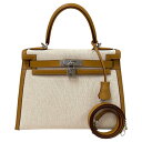 エルメス HERMES ケリー28 外縫い Z刻 セサミ×エクリュ シルバー金具 ヴォースイフト/トワル レディース ショルダーバッグ【中古】
