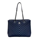 シャネル CHANEL vステッチチェーンショッピングトート A91046 ネイビー/シルバー金具 キャビアスキン レディース トートバッグ【中古】
