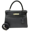 エルメス HERMES ケリー28 内縫い W刻印 ブラック シルバー金具 トゴ レディース 2wayハンドバッグ【中古】