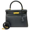 エルメス HERMES ケリー28 内縫い W刻印 ブラック ゴールド金具 トゴ レディース 2wayハンドバッグ【中古】