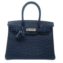 エルメス HERMES バーキン30 D刻 ブルーアイリス SV金具 オーストリッチ レディース ハンドバッグ【中古】