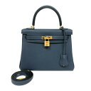 エルメス HERMES ケリー25 内縫い W刻印 ブルードプリュス ゴールド金具 トゴ レディース ショルダーバッグ【中古】(4)