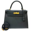 エルメス HERMES ケリー28 外縫い W刻印 ブラック シルバー金具 ヴォーエプソン レディース 2wayハンドバッグ【中古】