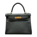エルメス HERMES ケリー28 内縫い A刻(2017年製) ブラック ゴールド金具 トゴ レディース ショルダーバッグ【中古】