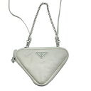 プラダ PRADA トライアングル ミニポーチ 1NR015 アイボリー レザー レディース ポーチ【中古】