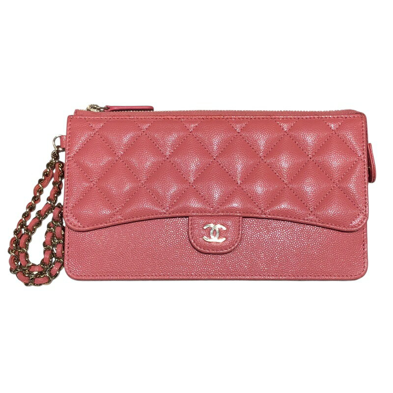 シャネル CHANEL マトラッセスリムチェーンウォレット ピンク GD金具 キャビアスキン レディース ウォレットチェーン【中古】
