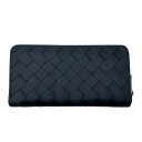 ボッテガ・ヴェネタ BOTTEGA VENETA イントレチャート 長財布 ブラック レザー ユニセックス 長財布【中古】