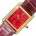 カルティエ Cartier タンクルイ カルティエLM WGTA0093 レッド K18YG/レザー 手巻き ユニセックス 腕時計【中古】