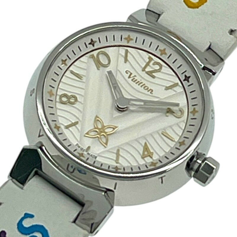 ルイ・ヴィトン LOUIS VUITTON タンブール ニューウェーブ QA091 ホワイト SS/革ベルト レディース 腕時計【中古】