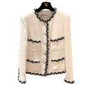 シャネル CHANEL ノーカラーツイードジャケット P73933 ホワイト コットン レディース ノーカラージャケット【中古】