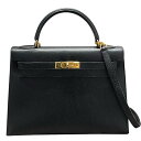 エルメス HERMES ケリー32 外縫い □B刻 ブラック GD金具 アルデンヌ レディース ショルダーバッグ【中古】