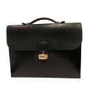 エルメス HERMES サックアデペッシュ34 ブルーインディゴ ボックスカーフ メンズ ビジネスバッグ【中古】