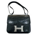エルメス HERMES コンスタンス3 24 ヴェルソ C刻 ブラック・ブルーエレクトリック SV金具 アリゲーター レディース ショルダーバッグ【中古】