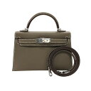 エルメス HERMES ミニケリー2 W刻 エトゥープ シルバー金具 ヴォーエプソン レディース ショルダーバッグ【中古】