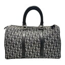 クリスチャン・ディオール Christian Dior トロッターボストンバッグ ネイビー/ブラック キャンバス レディース ボストンバッグ【中古】