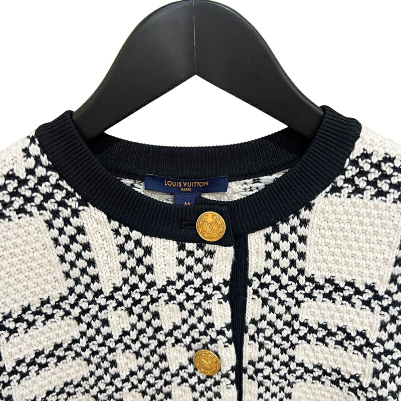 ルイ・ヴィトン LOUIS VUITTON ツイードニットカーディガン FMKC08 M ホワイト×ブラック コットン/ウール レディース カーディガン【中古】