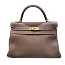 エルメス HERMES ケリー32 内縫い □Q刻 エトゥープ/GD金具 トゴ レディース ショルダーバッグ【中古】