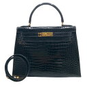 エルメス HERMES ケリー28 外縫い ◯W刻 ブラック/GD金具 ポロサス レディース ハンドバッグ【中古】