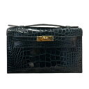 エルメス HERMES ポシェットケリーミニ W刻 (2024年製) ヴェールフォンセ ゴールド金具 アリゲーター レディース ハンドバッグ【中古】