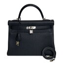 エルメス HERMES ケリー32 内縫い W刻 ブラック シルバー金具 トゴ レディース ハンドバッグ ショルダーバッグ【中古】