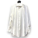 ダンヒル dunhill ワイドカラー ストライプシャツ 織柄 ホワイト×グレー 綿 100% メンズ 長袖シャツ【中古】