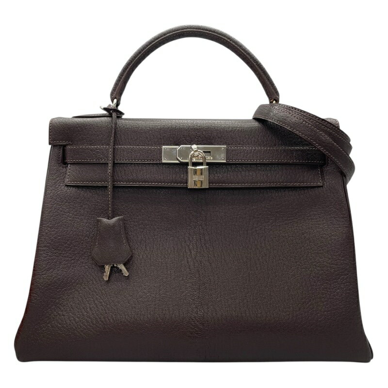 エルメス HERMES ケリー32 □F刻印　(2002年製) ショコラ　シルバー金具 シェーブル レディース ハンド..