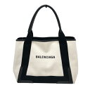 バレンシアガ BALENCIAGA ネイビーカバスS 339933 ホワイト・ブラック キャンバス レディース ハンドバッグ【中古】