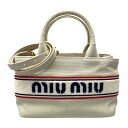 ミュウミュウ miu miu 2wAY ハンド 5BA253 ライトグレー キャンバス レディース ショルダーバッグ【中古】
