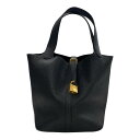 エルメス HERMES ピコタンロックMM Y刻 ブラック ゴールド金具 トリヨン レディース トートバッグ【中古】
