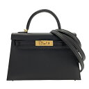 エルメス HERMES ミニケリー2タッチ外縫い W刻 ブラック ゴールド金具 ヴォーマダム・リザード レディース ショルダーバッグ【中古】