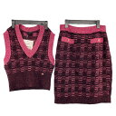 シャネル CHANEL カシミヤウールニットベスト&スカートセットアップ P73852/P73890 ピンク ウール レディース セットアップ【中古】