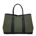 エルメス HERMES ガーデンパーティTPM B刻 カーキ×ブラック シルバー金具 トワル レディース トートバッグ【中古】