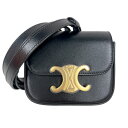 セリーヌ CELINE ミニ クロード 10I513 ブラック ゴールド金具 ボックスカーフ レディース ショルダーバッグ【中古】