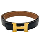 エルメス HERMES ミニコンスタンスベルト70cm □A刻 ブラック・ゴールド金具 ボックスカーフ ボックスカーフ・クシュベル レディース ベルト【中古】