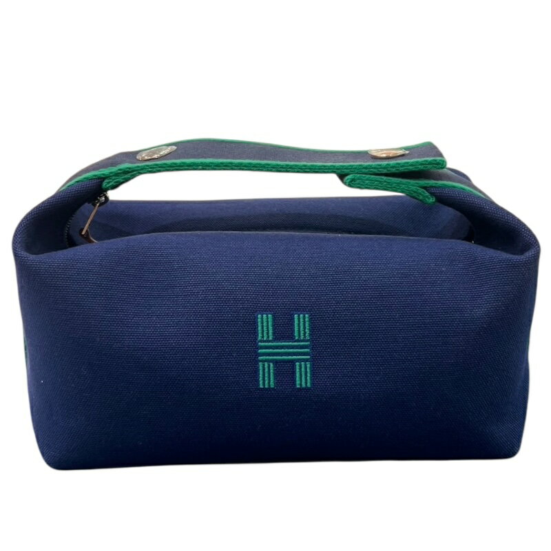 エルメス HERMES ブリッドアブラックPM ネイビー・グリーン トワル レディース ポーチ【中古】