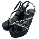 【★最大40,000円OFFクーポン配布中!9/26まで】クリスチャン・ルブタン Christian louboutin PYRACLOU 110 スタッズエスパドリーユサンダル ブラック×シルバー レザー レディース サンダル【中古】