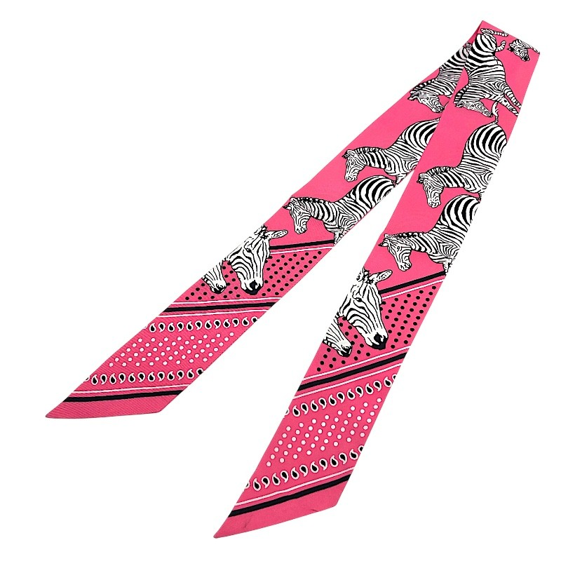 エルメス HERMES ツイリー ゼブラ柄 ピンク LES ZEBRES silk 100% レディース スカーフ【中古】