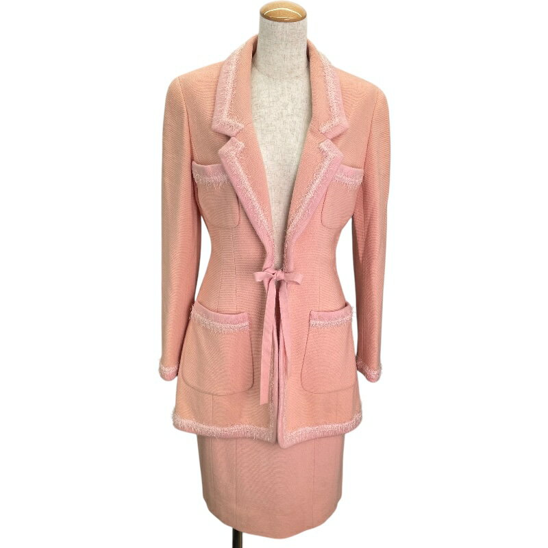シャネル CHANEL ココマークボタンジャケット&スカート P04100 ピンク ウール レディース セットアップ【中古】
