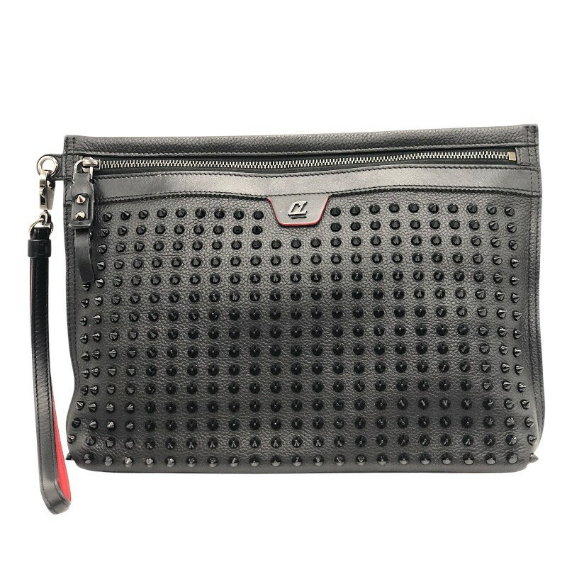 クリスチャン・ルブタン Christian louboutin シティポーチ スタッズ 1225143 ブラック×SV金具 レザー レディース クラッチバッグ【中古】